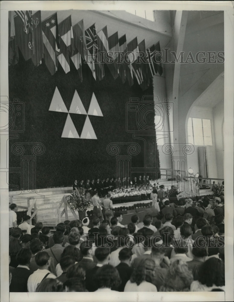 1948 Press Photo 21 nations&#39; flags at World Youth Meeting held in Munich Germany- Historic Images