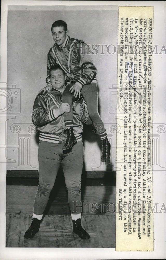 1961 Press Photo Ohio college wrestlers Phil Ward and Jerry McDaniel - nes51077- Historic Images