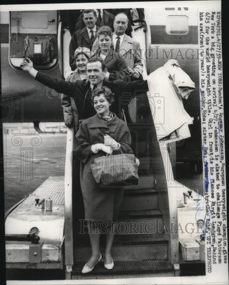 1959 Press Photo Boxer Ingemar Johansson arrives in New York before fight- Historic Images