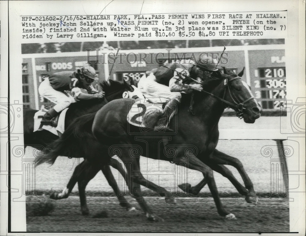 1962 Press Photo Pass Permit wins first race of the day at Hialeah Park- Historic Images