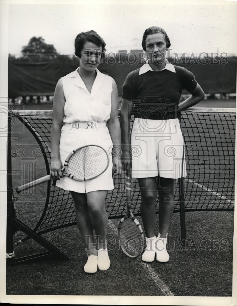 1934 Press Photo Marjorie Sachs and Helen Jacobs at Women&#39;s Nat&#39;l Tennis Tourney- Historic Images