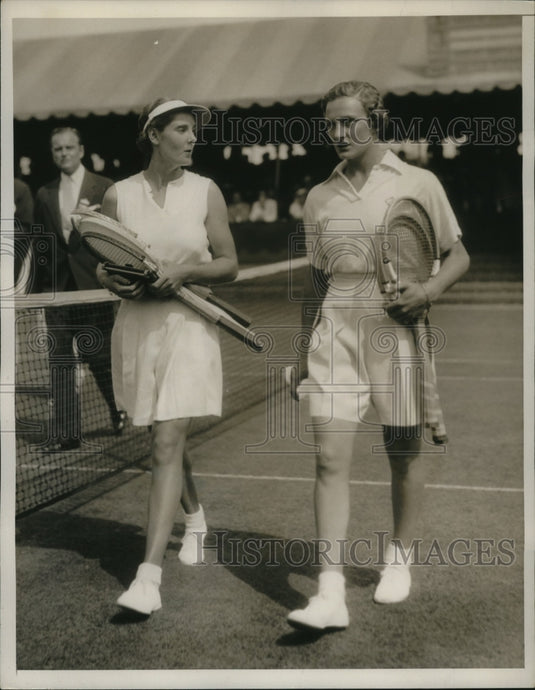 1935 Press Photo Tennis players Kay Stammers and Helen Jacobs after their match- Historic Images
