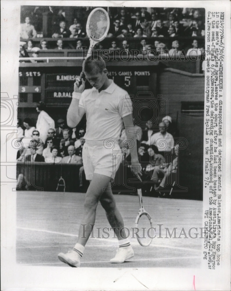 1965 Press Photo American Dennis Ralston defeated during Wimbledon tournament- Historic Images