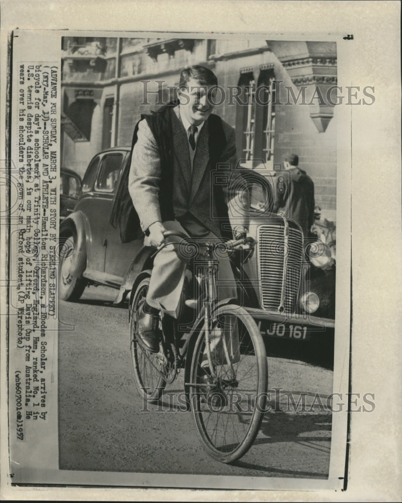 1957 Press Photo Rhodes Scholar Hamilton Richardson, ranked no 1 in US Tennis- Historic Images