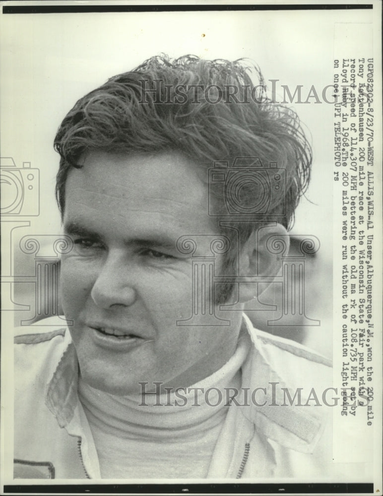 1970 Press Photo Al Unser wins 200 mile Tony Rottenhausen race in Wisconsin- Historic Images