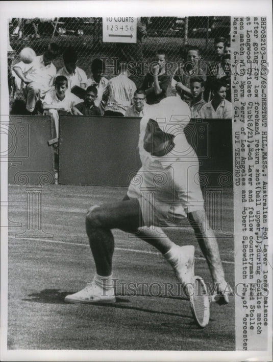 1962 Press Photo Rod Laver looses balance during match with Fred Stolle- Historic Images