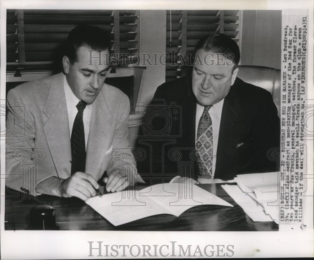 1951 Press Photo Red Sox manager Lou Boudreau with general manager Joe Cronin- Historic Images