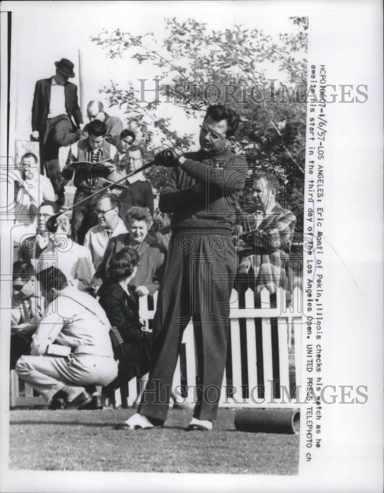 1957 Press Photo Eric Monti awaits his start in Los Angeles Open - nes53018- Historic Images