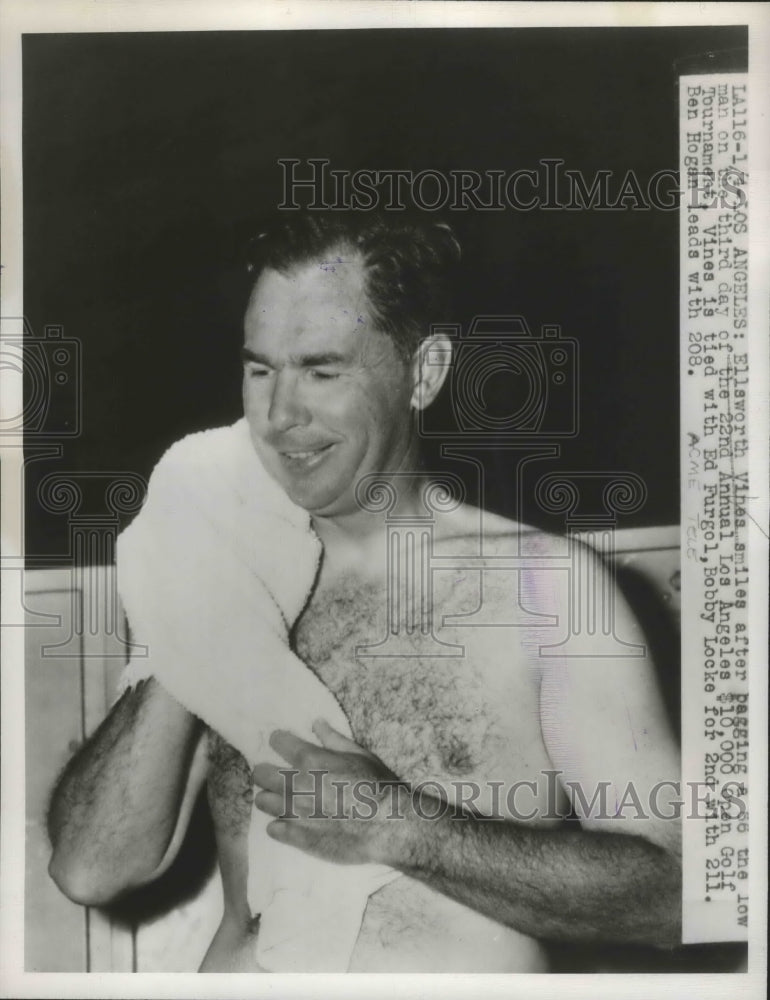 1948 Press Photo Ellsworth Vines smiles after a good day at L.A. Open tourn.- Historic Images