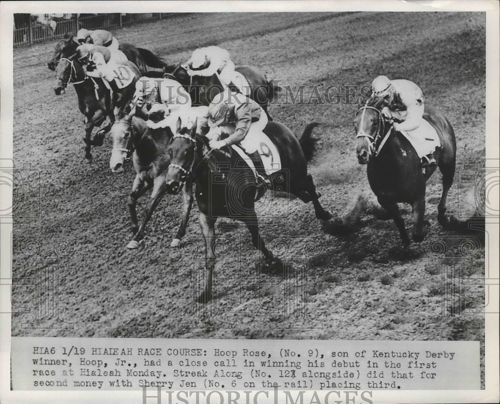 1953 Press Photo Hoop rose wins at Hialeah Florida vs Streak Along, Sherry Jen- Historic Images