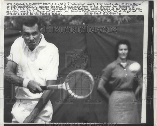 1957 Press Photo Army tennis star Clifton Mayneat Wset Side tennis in NY- Historic Images