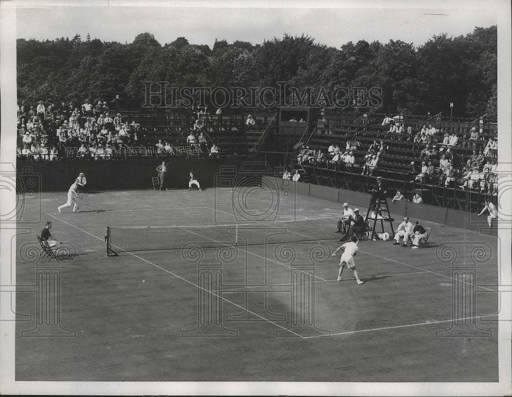 1938 Press Photo Adrian Quist vs George Von Metaxa at Davis Cup tennis- Historic Images