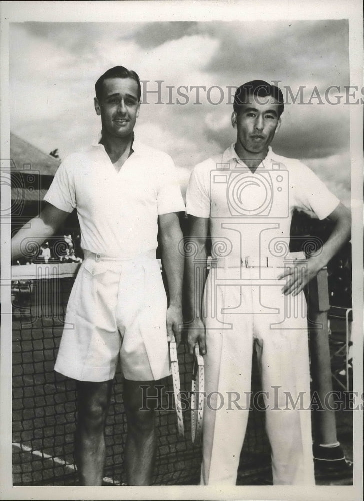 1938 Press Photo Adrian Quist, Bumituru Nakano at Davis Cup tennis in Montreal- Historic Images