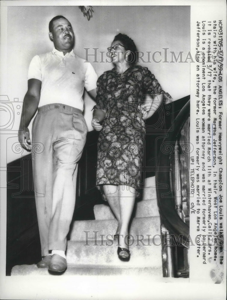 1959 Press Photo Champion Joe Louis &amp; wife Martha in Los Angeles - nes53444- Historic Images