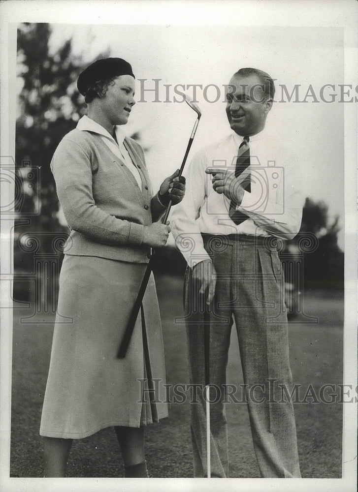 1938 Press Photo Patty Berg, Gus Novetny mixed golf at Miami Biltmore Florida- Historic Images