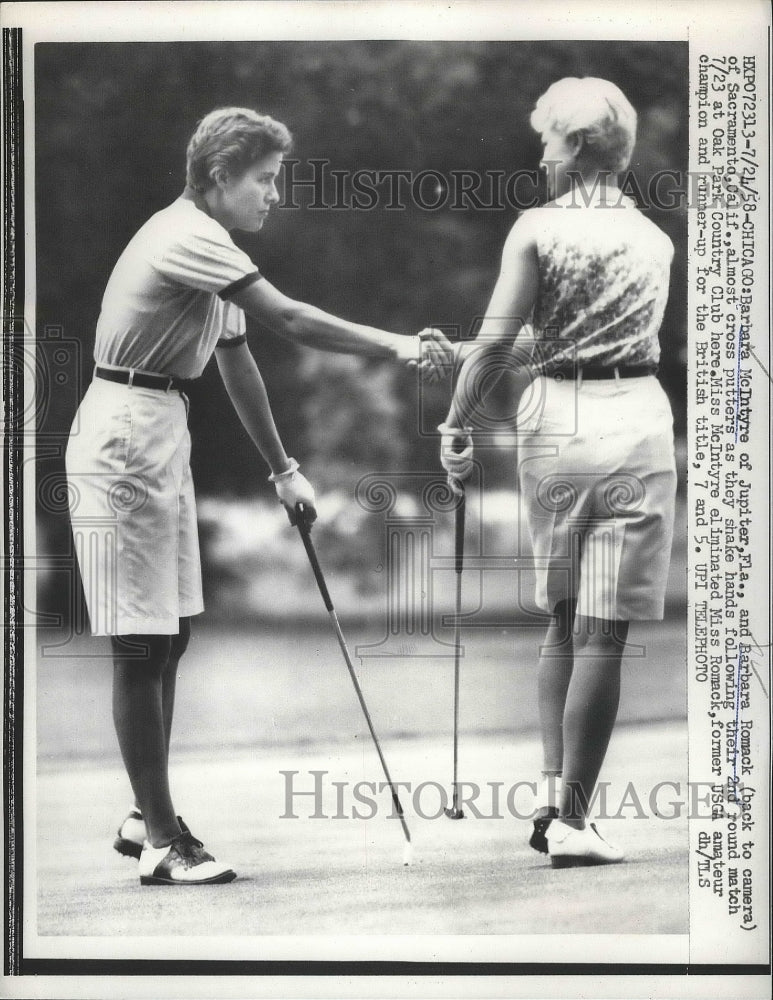 1958 Press Photo Barbara McIntyre, Barbara Romack at golf at Chicago Illinois- Historic Images