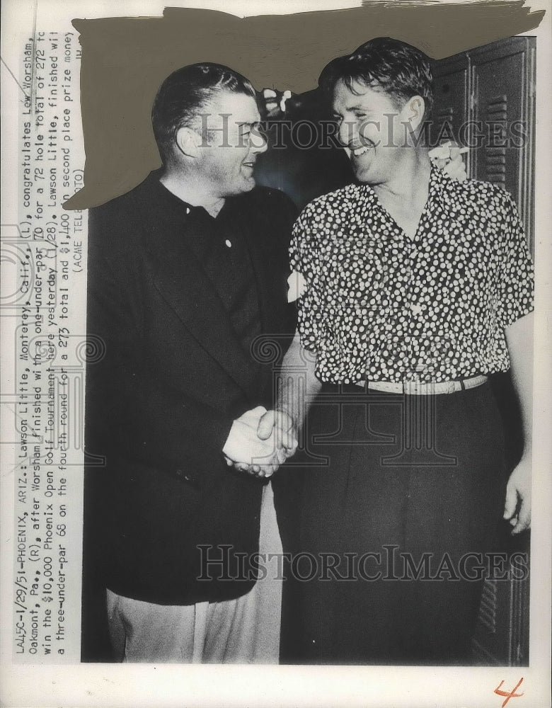 1951 Press Photo Lawson Little, Lew Worsham at Phoenix Open win in Arizona- Historic Images