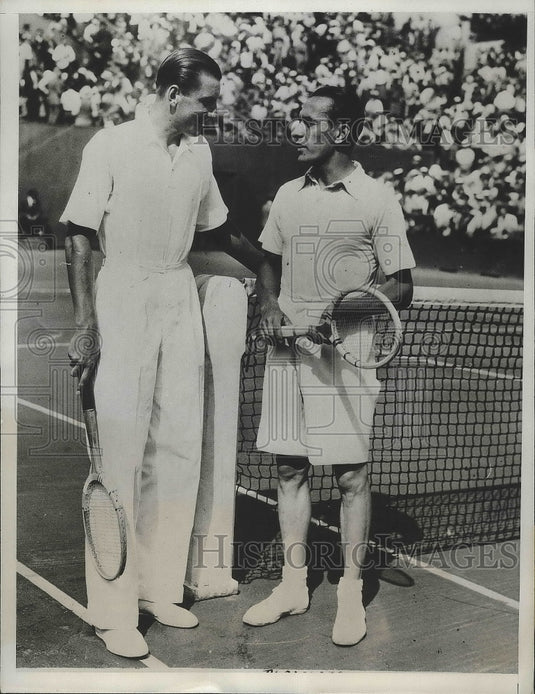 1933 Press Photo FG Perry & Henri Cochet at Davis Cup tennis finals - nes53659- Historic Images