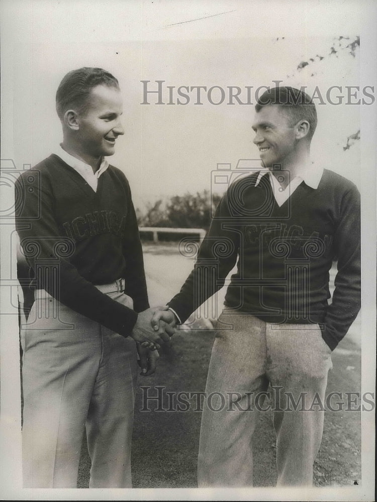 1934 Press Photo Charley Kocsis, Woody Malloy at Big 10 golf at Chicago ILL- Historic Images