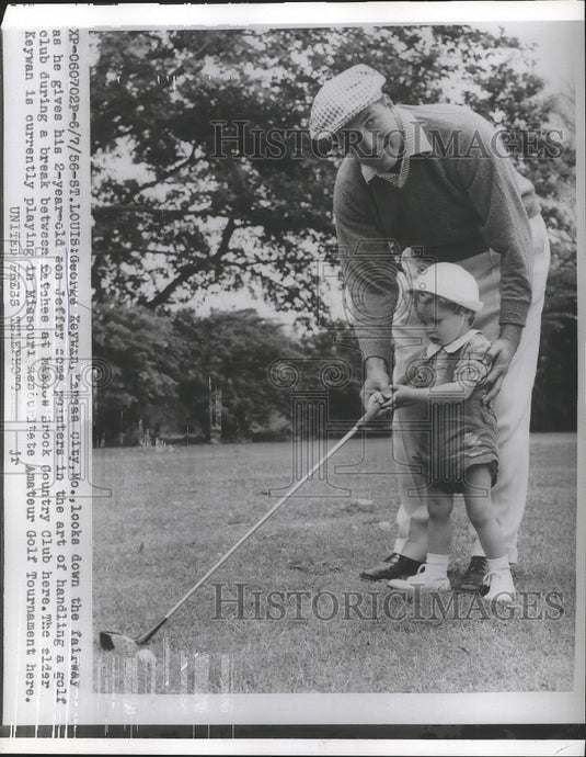1956 Press Photo George Keywin & son Jeffry at Missouri State Amateur golf- Historic Images