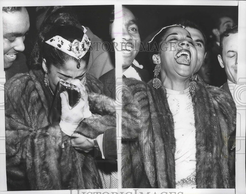 1955 Press Photo Mrs Sugar Ray Rbinson as husband wins title vs Carl Bobo Olson- Historic Images