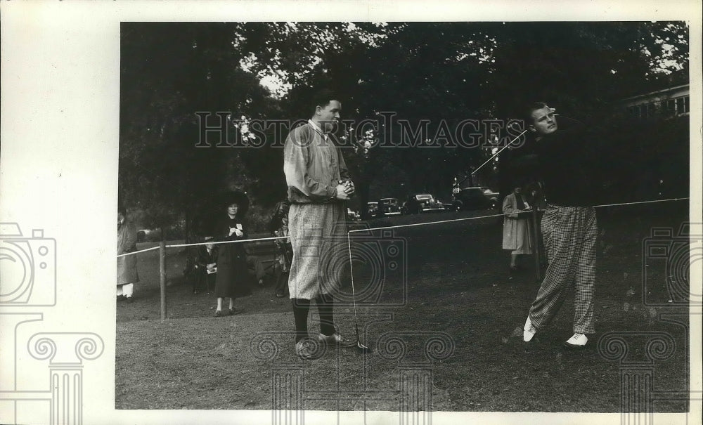 1938 Press Photo Johnny Goodman, Harry Givan at National Amateur golf in PA- Historic Images