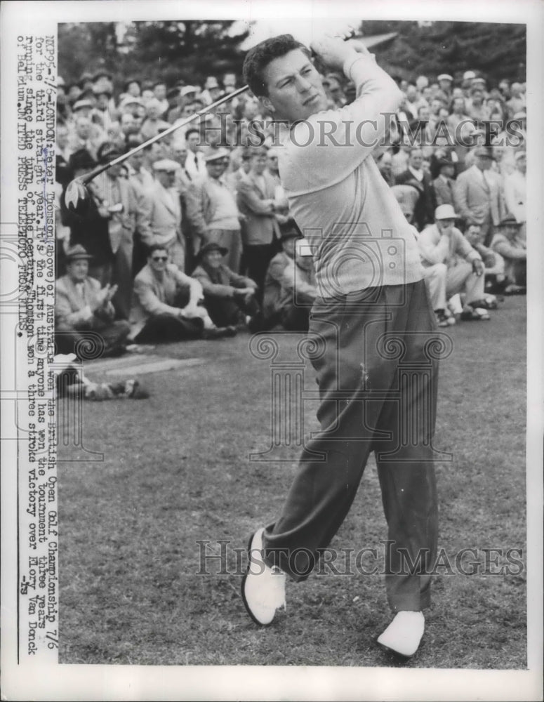 1956 Press Photo Peter Thomson wins British Open for the third timeNew York- Historic Images