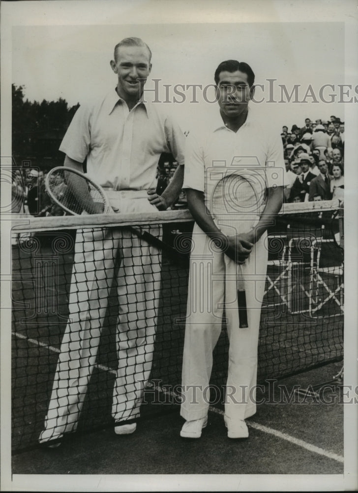 1938 Press Photo Jiro Yamagishi wins Davis Cup tennis match vs Jack Bromwich- Historic Images