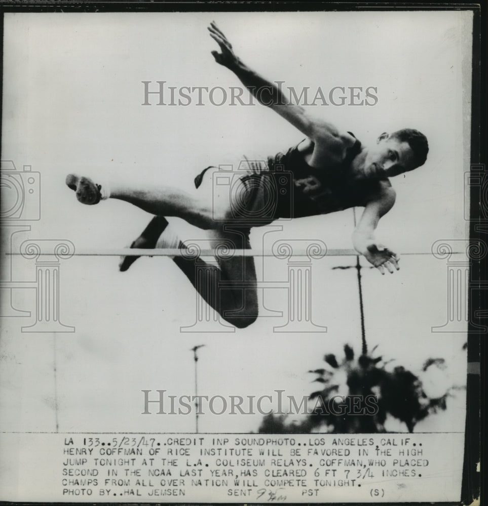 1947 Press Photo Henry Coffman Favored in High Jump at L.A. Coliseum Relays- Historic Images