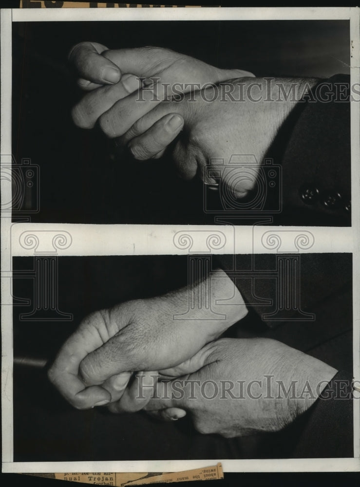 1933 Press Photo Maurice G Luxford demonstrates a new golf grip to break an 8- Historic Images