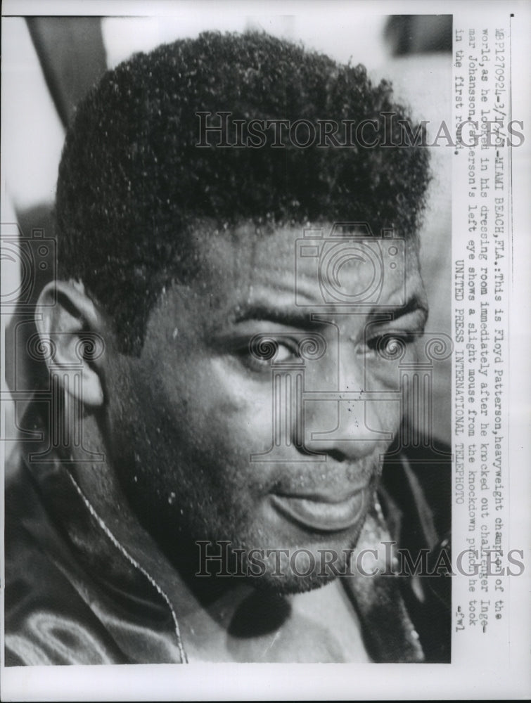 1961 Press Photo Floyd Patterson after KO of Ingemar Johannson in Miami- Historic Images