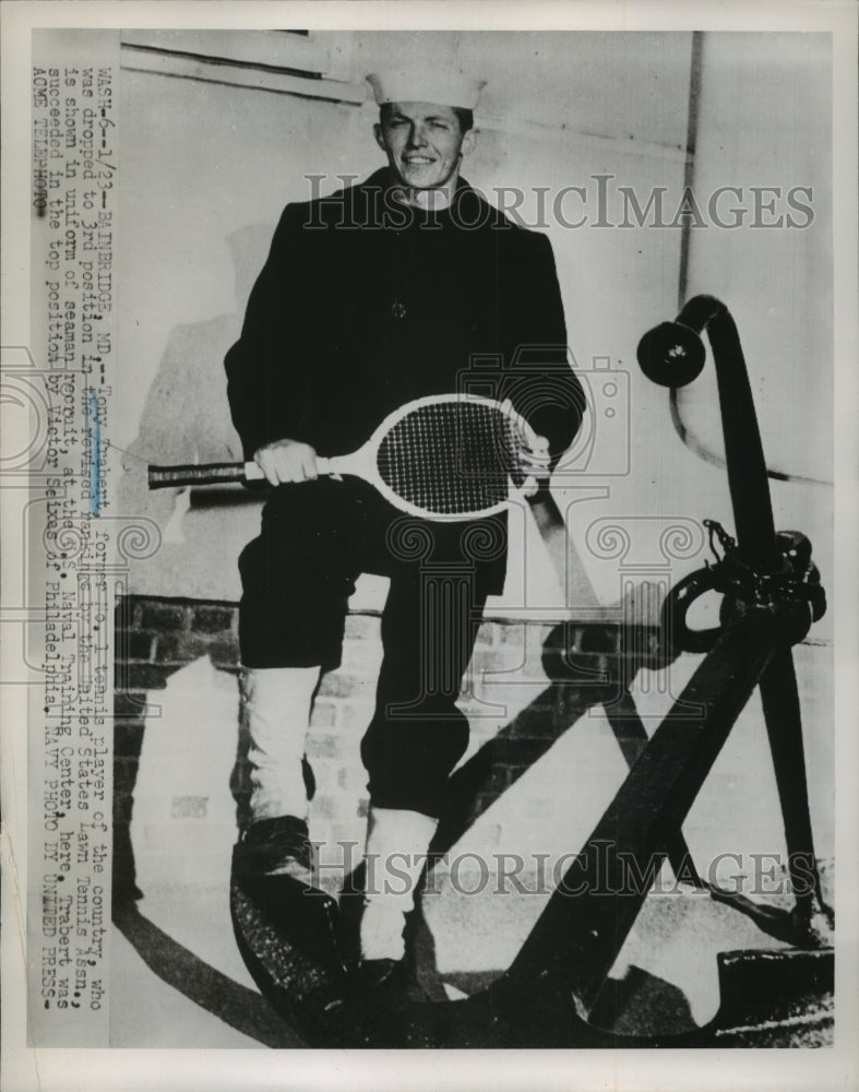 1952 Press Photo Tony Trabert Drops From No. 1 to 3rd Position Shown in Uniform- Historic Images