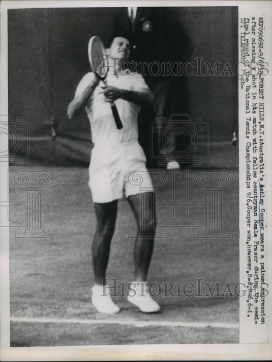 1958 Press Photo US National Tennis in NY Ashley Cooper vs Neale Fraser- Historic Images