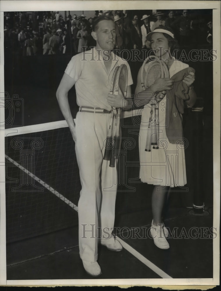 1937 Press Photo Helen Moody &amp; Gottfried Cramm Defeat Don Budge &amp; Marjorie Ryn- Historic Images