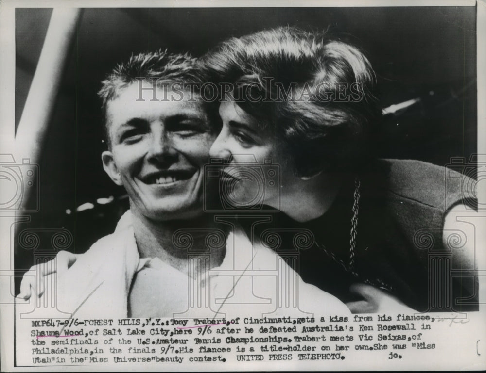 1953 Press Photo Tony Trabert,Shauna Wood at US Amateur Tennis Championship- Historic Images