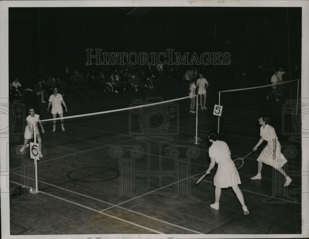 1937 Press Photo View of IL Naval Reserve Armory in Women&#39;s Doubles Events- Historic Images