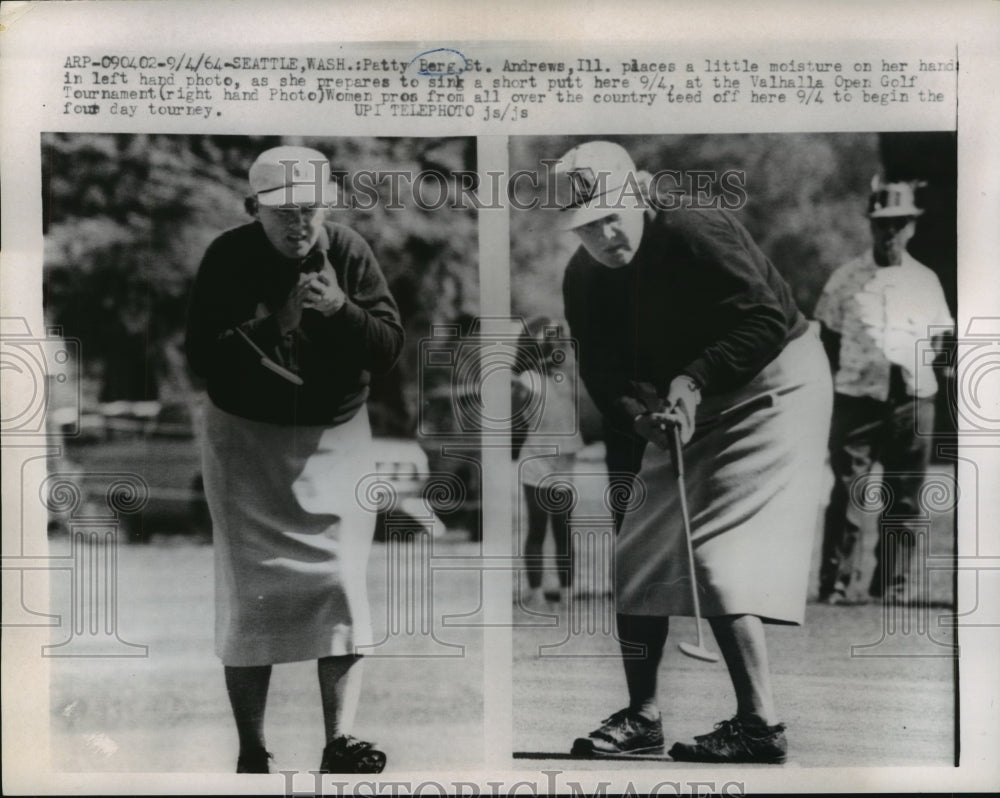 1964 Press Photo Patty Berg putts at Valhalla Open golf tournament in Seattle- Historic Images