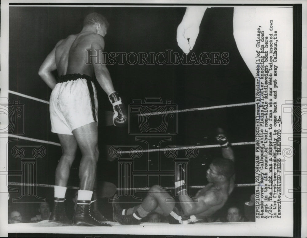 1958 Press Photo Ellsworth Webb Stands Knocks Rory Calhoun Down in 4th Round- Historic Images