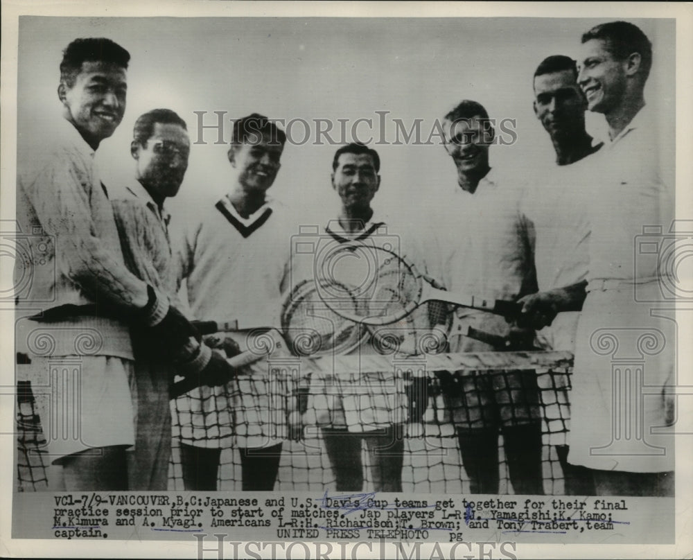 1953 Press Photo Japanese and U.S. Davis Cup Teams Shown for Final Practice- Historic Images