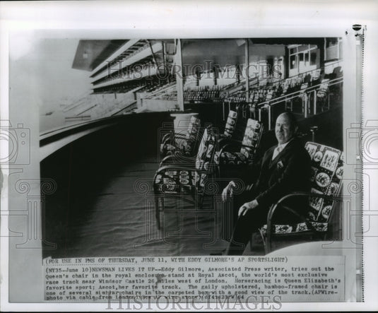 1964 Press Photo Eddy Gilmore, Associated Press Writer in the Queen's Chair- Historic Images
