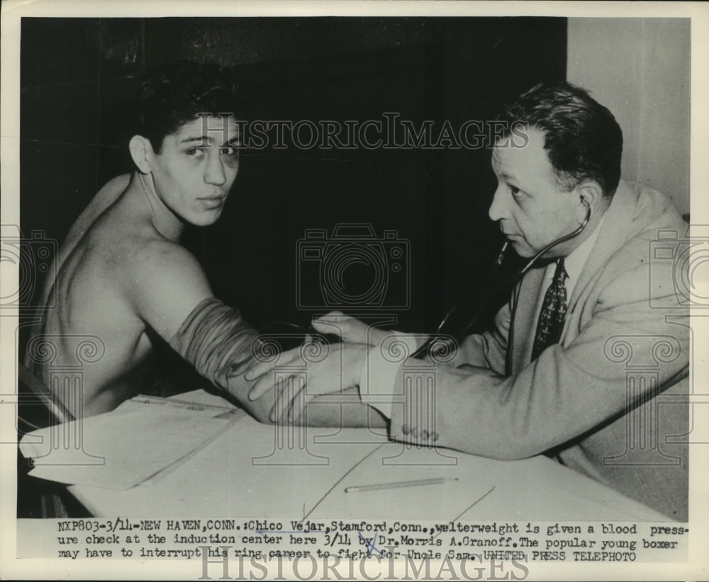 1952 Press Photo Chico Vejar Getting a Blood Pressure Check at Induction Center- Historic Images