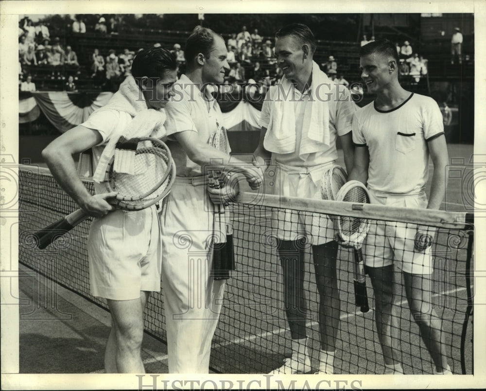 1941 Press Photo Bobby Riggs &amp; Gene Mako congratulate to Kramer &amp; Schroeder- Historic Images