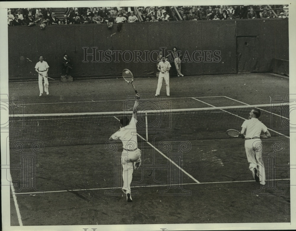 1934 Press Photo Brugnon &amp; Borotra in Davis Cup Doubles at Paris - nes55534- Historic Images