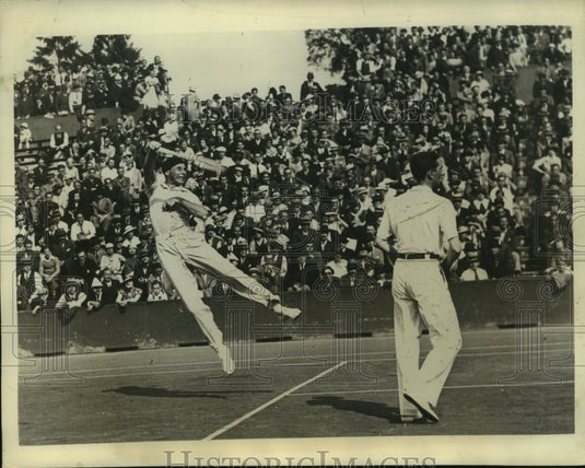 1934 Press Photo Jean Borotra & Toto Brugnon at Doubles Match in Paris- Historic Images