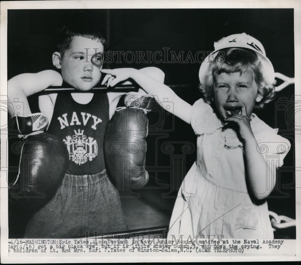 1950 Press Photo Eric Yates in Navy Junior Boxing &amp; sister Susan in DC- Historic Images