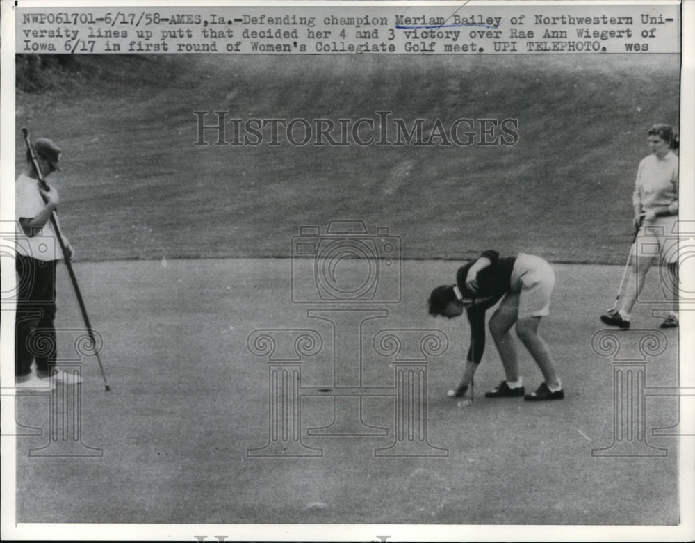 1958 Press Photo Meriam Bailey vs Rae Ann Wiegert in Women&#39;s Collegiate golf- Historic Images