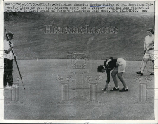 1958 Press Photo Meriam Bailey vs Rae Ann Wiegert in Women's Collegiate golf- Historic Images