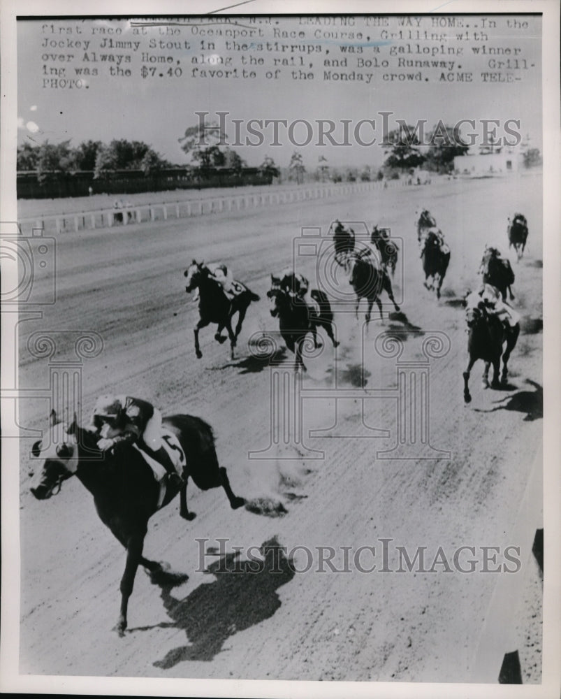 1951 Press Photo Oceanport races in NJ Jim Stout on Grilling, Bolo Runaway- Historic Images