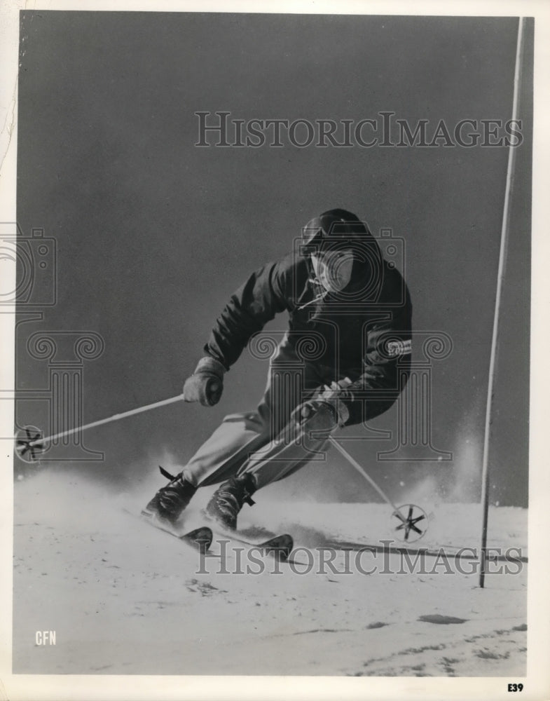 Press Photo skier slaloming down mountains - net01033- Historic Images