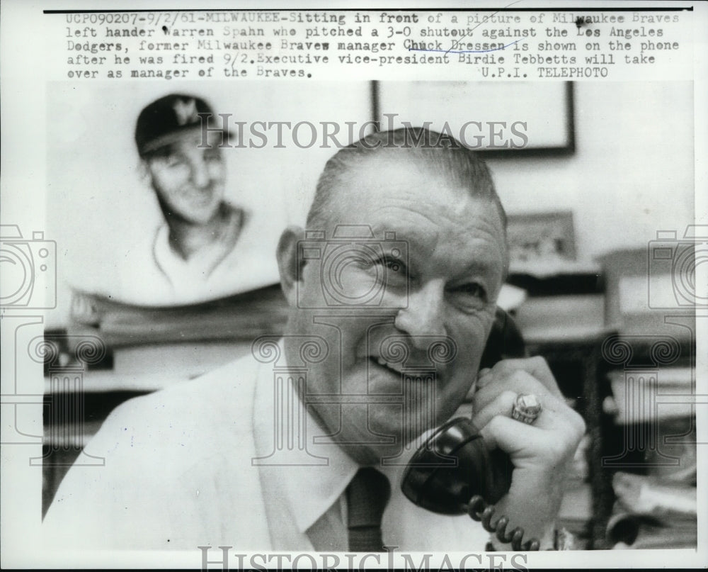 1961 Press Photo Former Milwaukee Braves Chuck Dressen after being fired- Historic Images